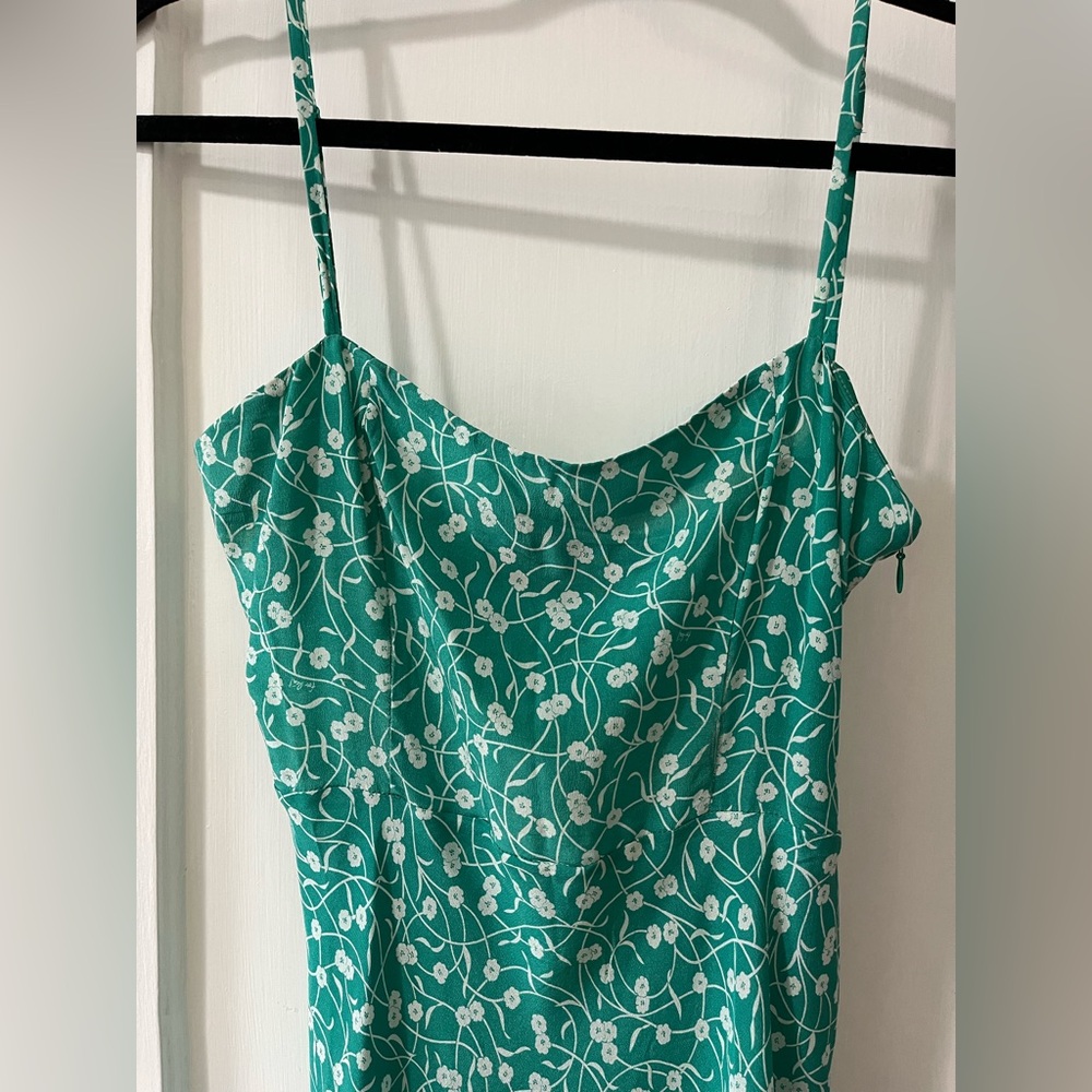 Amelia Silk Green Floral Midi Dress Sz Small